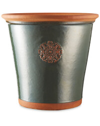 Green Glazed Pot With Terracotta Rim