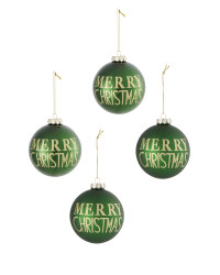 Green Merry Christmas Baubles 4 Pack