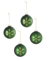 Green Snowflake Baubles 4 Pack