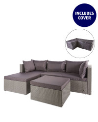 Grey Rattan Corner Sofa & Cover