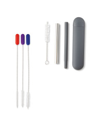 Grey Reusable Straw & Cleaner Set