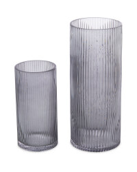 Grey Ribbed Smoky Vase 2 Pack
