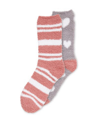 Grey/Rose Fluffy-Socks Twin Pack