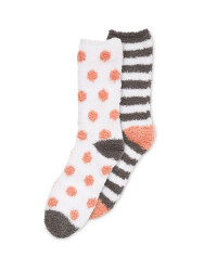 Grey/White Fluffy-Socks Twin Pack