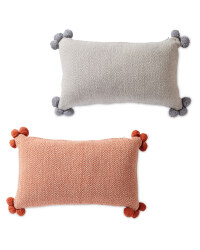Herringbone Cushion with Pom Pom