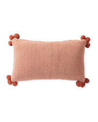Herringbone Cushion with Pom Pom - Orange