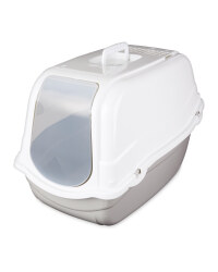 Hooded Cat Litter Tray - Light Grey