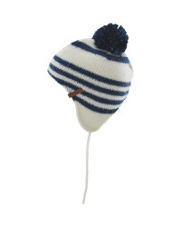 Kids Blue Stripe Pom Pom Hat