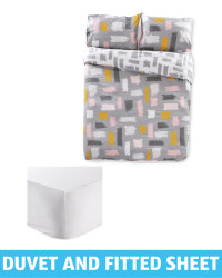 King Duvet & White Fitted Sheet