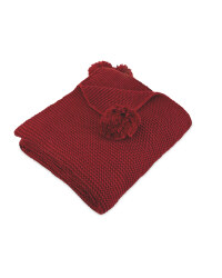 Kirkton House Knit Throw With Poms - Red