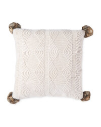 Knitted Pom Pom Cushion - Cream