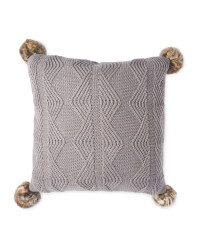 Knitted Pom Pom Cushion - Grey