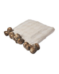 Knitted Pom Pom Throw - Cream
