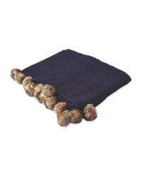 Knitted Pom Pom Throw - Navy