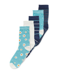 Ladies' Blue/Daisy Socks 5 Pack