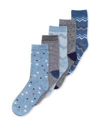 Ladies' Blue/Geo Print Socks 5 Pack