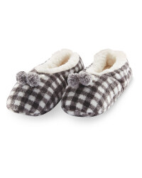 Ladies' Check Slipper Socks - Grey/White