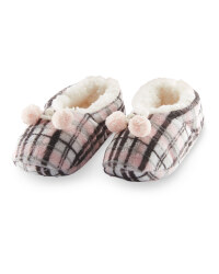 Ladies' Check Slipper Socks - Pink/Grey