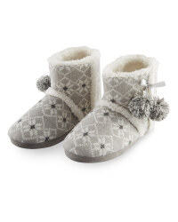 Ladies' Fairisle Boot Slippers - Grey