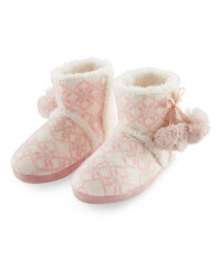 Ladies' Fairisle Boot Slippers - Pink
