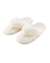 Ladies' Plush Toe Post Slippers - Cream