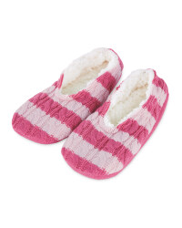 Ladies' Striped Knitted Slipper Sock - Pink