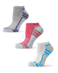 Ladies' Trainer Socks 3-Pack - Grey (White, Purple, Pink, Blue)