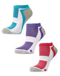 Ladies' Trainer Socks 3-Pack - White (Pink, Grey, Purple, Blue)