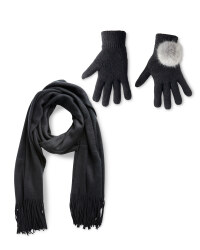 Ladies Black Scarf & Glove Gift Set