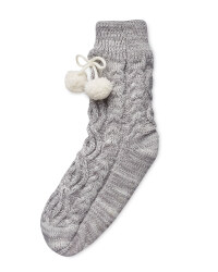 Ladies' Chunky Knit Slipper Socks - Grey