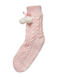Ladies' Chunky Knit Slipper Socks - Pink