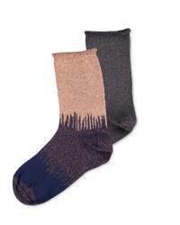 Avenue Ladies' Glitter Socks 2 Pack - Navy/Pink