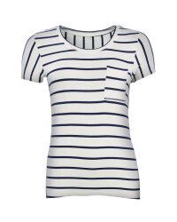 Ladies' Short-Sleeved T-Shirt - Cream / Blue