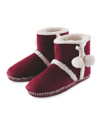 Ladies Suedette Boot Slippers - Berry
