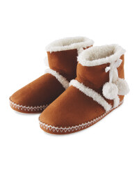 Ladies Suedette Boot Slippers - Tan