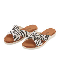 Ladies' Black & White Textile Slider