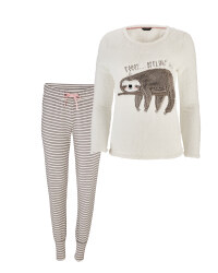 Ladies' White Sloth Fleece Pyjamas