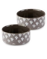 Medium Cacti Ceramic Pet Bowl 2 Pack