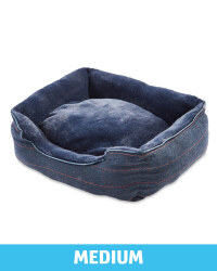 Medium Navy Check Plush Dog Bed