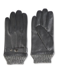 Avenue Men's Rib Cuff Leather Gloves - Black