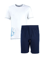Men's Short Pyjama Set - White / Blue