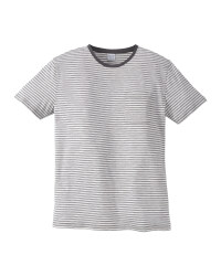 Mens Grey/White Striped Crew T-Shirt