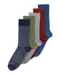 Mens Pique Textured Socks 5 Pack - Multi-Colour