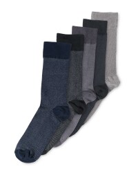 Mens Pique Textured Socks 5 Pack - Navy