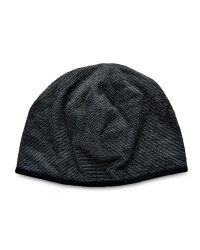 Merino Wool Striped Reverse Beanie - Black/Grey