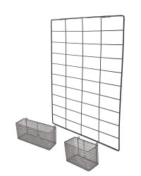 Black 2 Shelf Metal Grid Noticeboard
