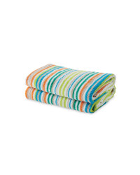 Mixed Stripe Hand Towel 2 Pack - Green & Grey