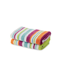 Mixed Stripe Hand Towel 2 Pack - Orange & Pink