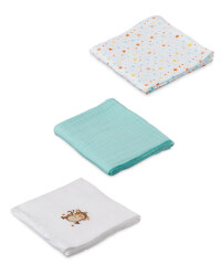Monkey Aqua Muslin Cloths 3 Pack