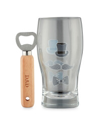 Moustache Pint Glass & Bottle Opener